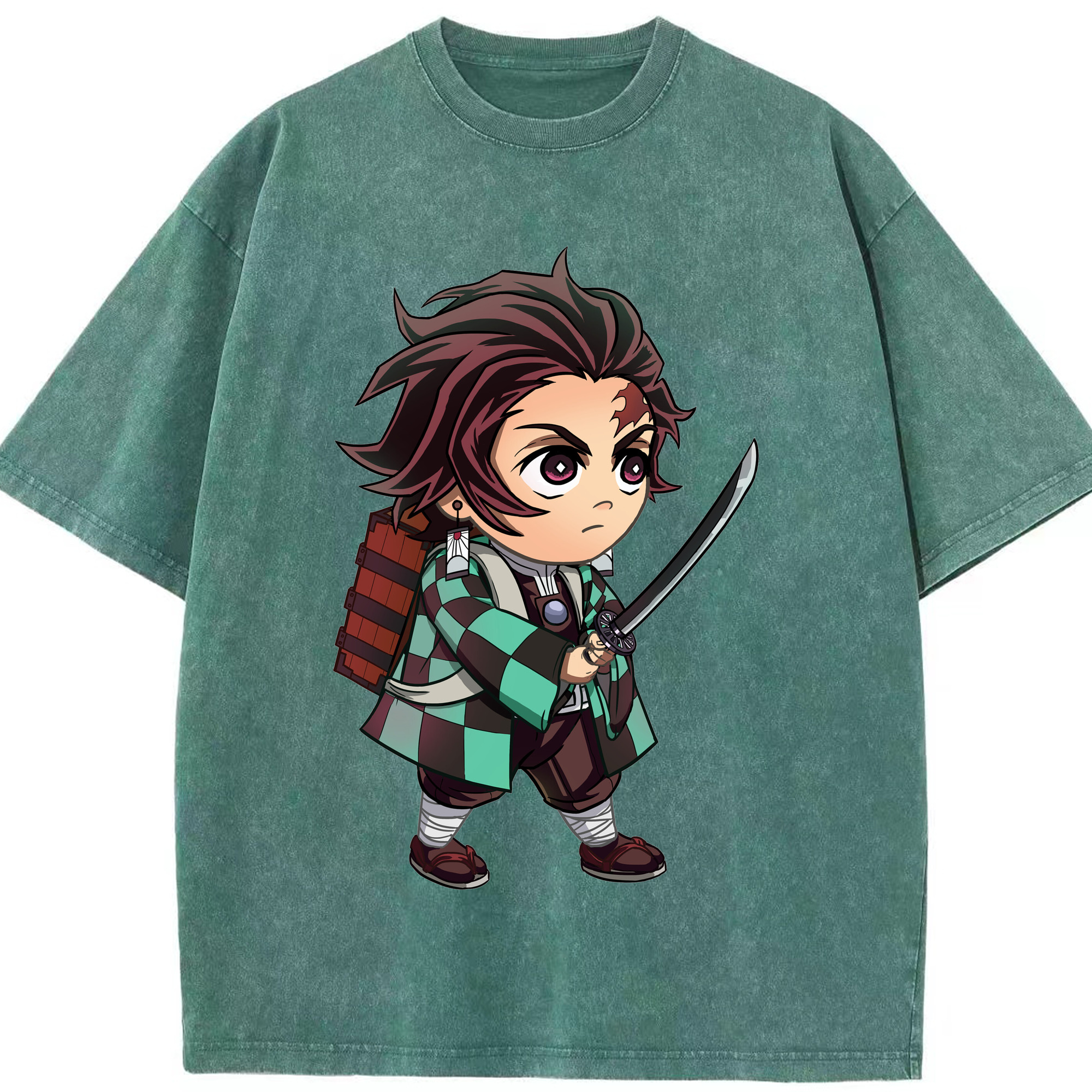 （画像用） 鬼滅の刃 竈門 炭治郎／かまど たんじろう Kamado Tanjirou 綿100% ヴィンテージ風 半袖Tシャツ（フロントプリント）